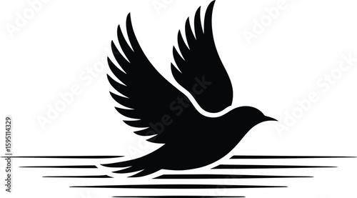 Black Dove Silhouette Flying Above Horizontal Lines Graphic