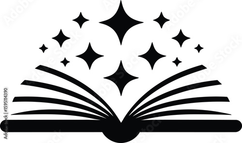 Black Open Book with Sparkling Stars Illustration sparkle