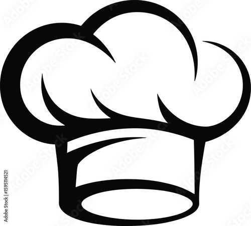 Black and white chef's hat illustration on a white background