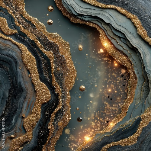 Elegant Black And Gold Marble Background With Shimmering Glitter