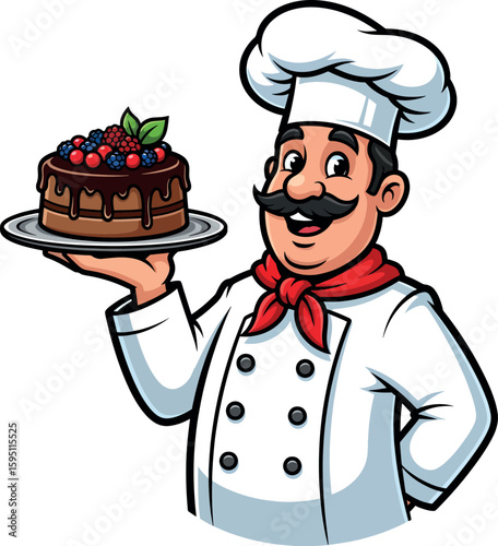 Chef Holding a Chocolate Berry Cake.