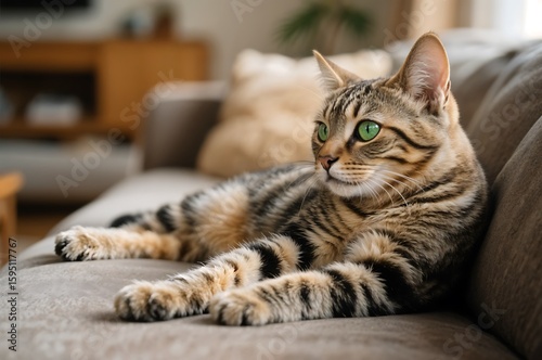 Wallpaper Mural Striped Cat Lounging on Sofa Torontodigital.ca