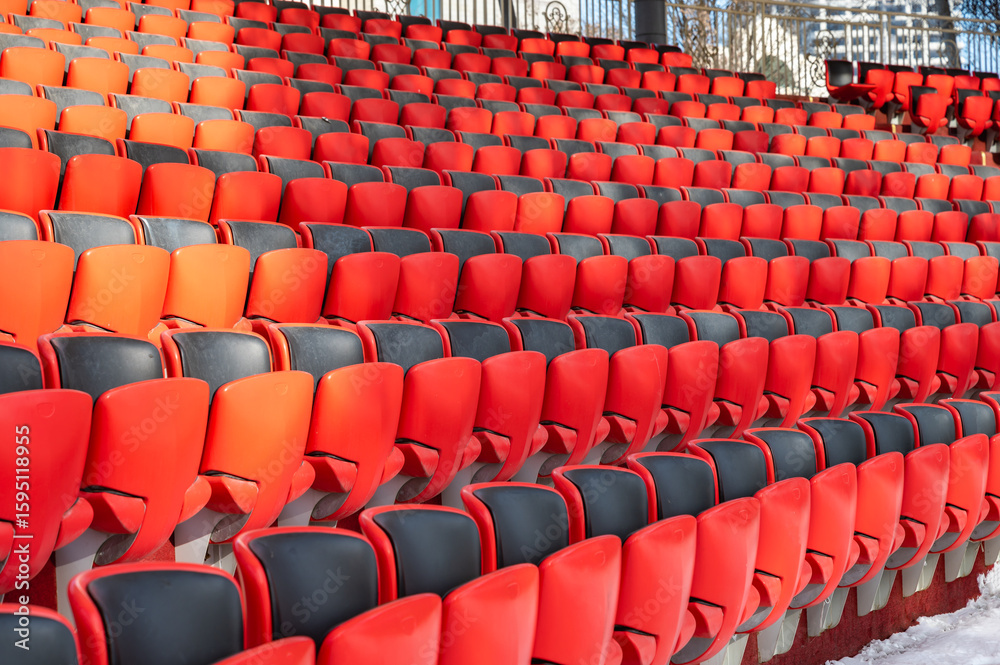 Fototapeta premium Empty Outdoor Auditorium Rows in Winter Setting