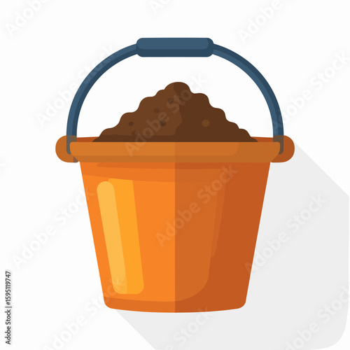 Graphic depiction of a bucket filled with dark brown soil, against a white backdrop