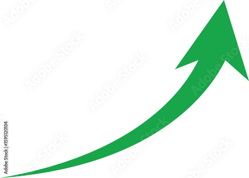 Green upward curving arrow pointing right growth success progress development increase chart graphic