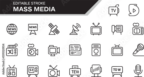 Editable Stroke Icons – Subscription, Letter, Megaphone, News, satelite, antena, Broadcast and more