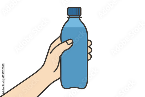 Illustration of a refillable liquid container, depicting different hand poses with various bottles, including a water bottle and tumbler, with the option to use your own, in outline vector format