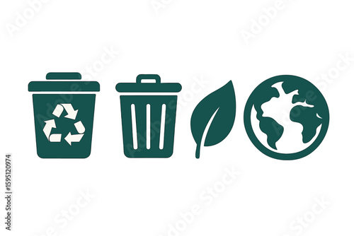 A vector design featuring a zero waste sign collection that includes a circle, arrow, leaf, world, and bin sign