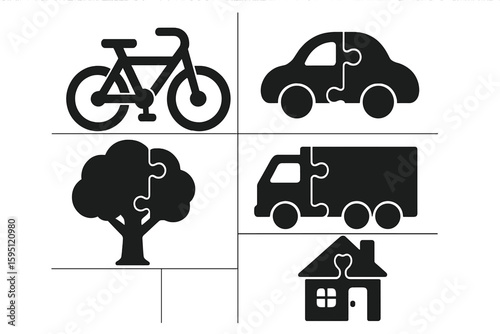 Black and white Earth day coloring page for kids featuring an eco city landscape with a cute crossword puzzle that includes a forest and planet to promote eco awareness through an educational line