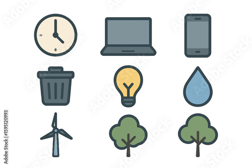 Recycling icons are Pixel perfect, including energy, support, communication, and more