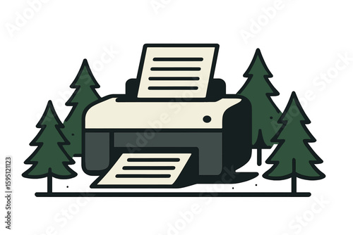 Eco-friendly printing concept emphasizing the importance of considering the environment before printing, promoting the conservation of trees and paper through mindful use of home inkjet printers