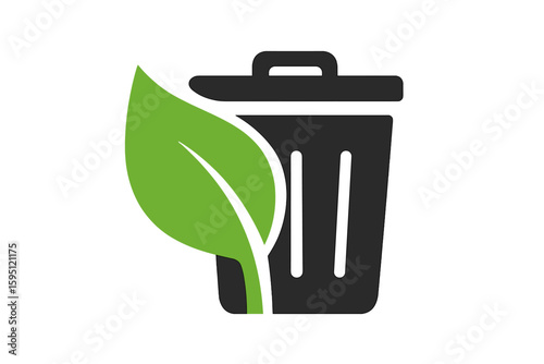 Eco-friendly logo of recycle bin and leaf for organic and environment, symbolizing reuse of trash