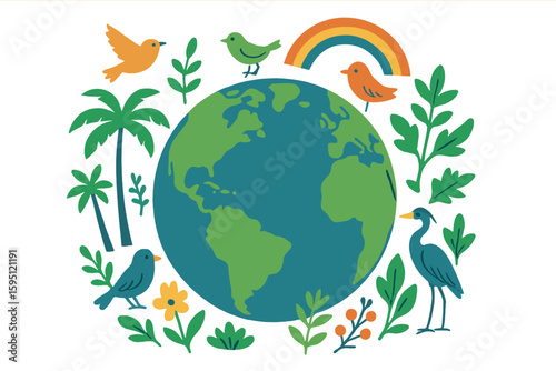 Modern flat vector concept illustration of a globe plated by trees representing Ecology and Earth day for a creative landing web page