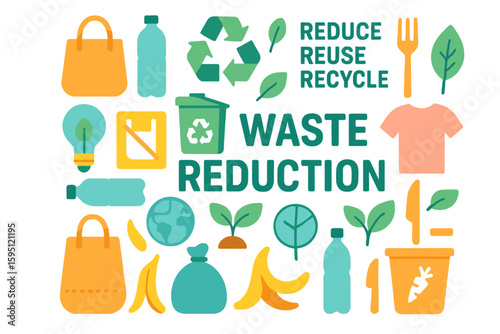 Extensive collection of hand-drawn vector elements on a white background, promoting an eco-friendly lifestyle, zero waste living, and a plastic-free ecology-oriented home environment