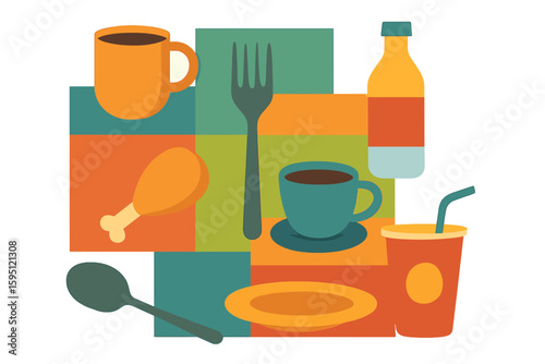A poster illustrating ways to reduce plastic use in daily life, featuring a set of reusable vector doodles and promoting a zero-waste lifestyle in a naive style