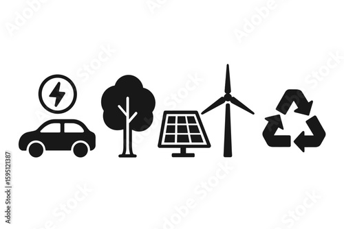 Vector illustration of eco-friendly outline icons for sustainability and energy