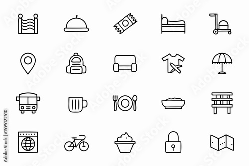 A modern, minimalist bundle focused on hostel life, shared travel, and youth-friendly amenities—ideal for travel blogs, hostel branding, and mobile apps.