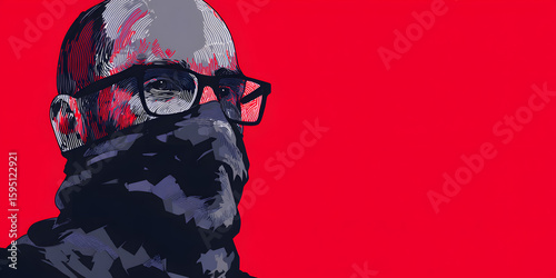 Masked Identity: A striking portrait of a figure cloaked in mystery, their face partially obscured by a dark covering, complemented by bold red backdrop, evoking intrigue and anonymity.