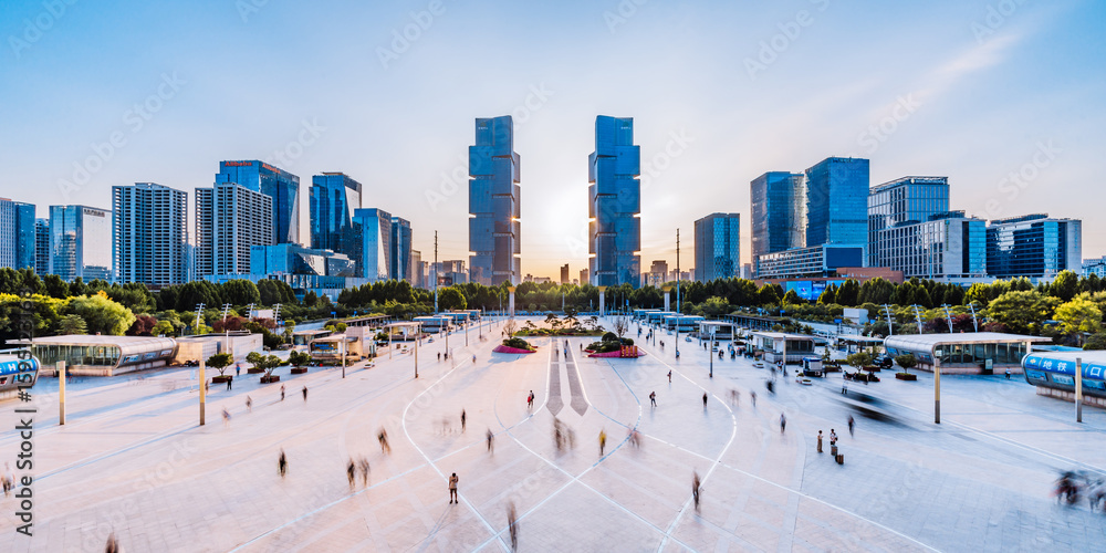 Fototapeta premium High angle view of Zhengzhou East Railway Station Square City inZhengzhou Henan Province, China