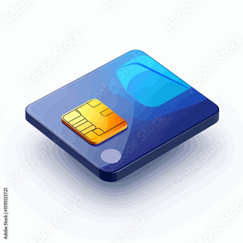 Isometric blue sim card illustration for telecommunications and mobile connectivity solutions