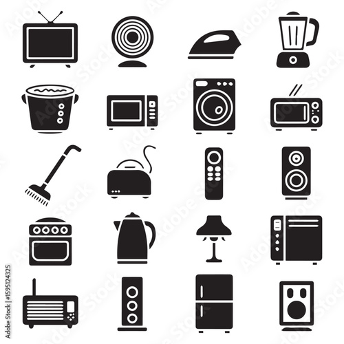 Collection of household appliance icons arranged in a grid against a white background