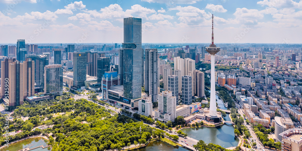 Obraz premium High angle view of Color TV Tower and Youth Park in Shenyang, Liaoning Province, China