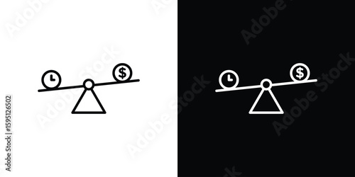 Time and money compare scale icon in simple linear style.