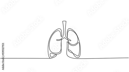 Human Lungs Continuous Line Drawing Illustration on White Background