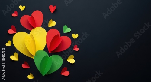 Vibrant Paper Hearts Displayed Against a Dark Background