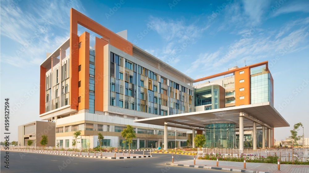 Obraz premium Modern hospital isolation ward exterior showcasing advanced medical facilities and compassionate care, emphasizing the importance of health infrastructure in safeguarding public well-being