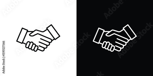 Shake hands icon in simple linear style.