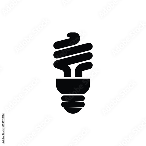 Black silhouette of a compact fluorescent light bulb on white