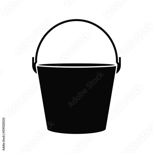 Black Silhouette of a Bucket with Handle on White Background