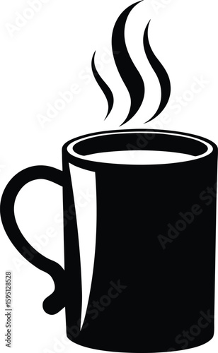 Coffee cup  silhouette, coffee cup icon,  hot drink graphic, simple caffeine symbol, black white illustration
