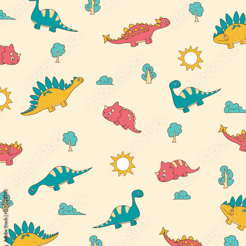 dinosaur pattern seamless design vector cute cartoon for kids apparel fullprint