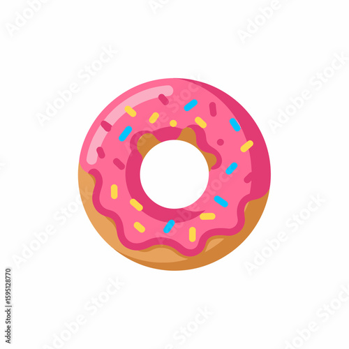 Delicious Pink Frosted Donut with Colorful Sprinkles, Isolated on White Background.
