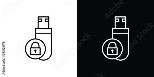 Pendrive security icon in simple linear style.