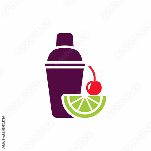Cocktail Shaker with Lime Slice and Cherry Icon Design