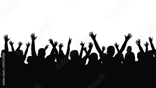 Crowd of People Silhouette with Hands Up in Celebration