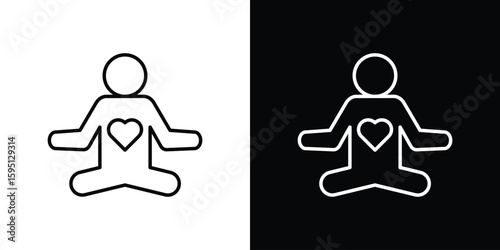 Meditating icon in simple linear style.