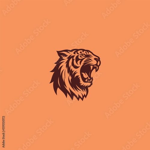 Screaming tiger logo in bold and fierce silhouette design.