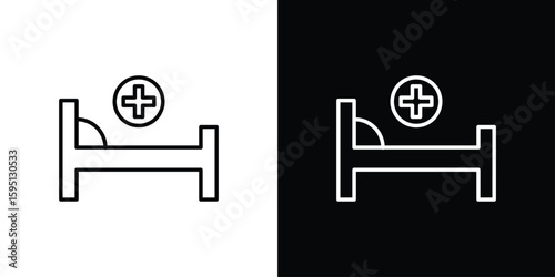 Hospital bed icon in simple linear style.