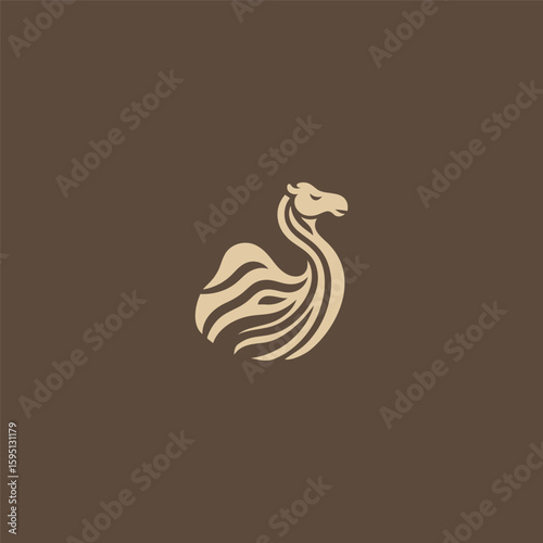 Camel logo in clean and minimalist line art illustration.