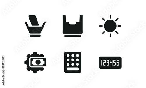 solid icon hopper feeder, stacker pocket, UV sensor, bill separator wheel, control keypad, LED display isolated