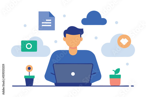 Flat style illustration of remote work concept isolated on transparent background