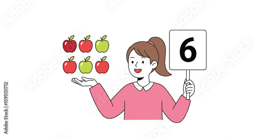 Counting Apples Educational Illustration Demonstrating Basic Arithmetic Skills for Young Children