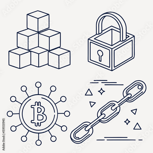 Blockchain and cryptocurrency icons representing security and technology