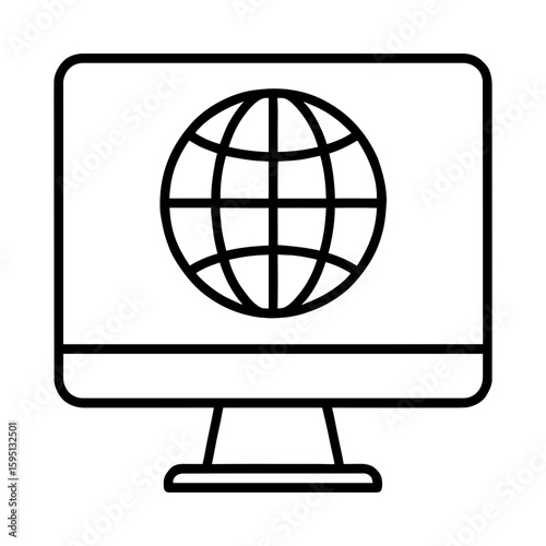 Desktop monitor with globe icon for global internet connectivity