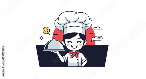 Creative culinary masterpiece presentation with delicious food dish served by smiling chef character