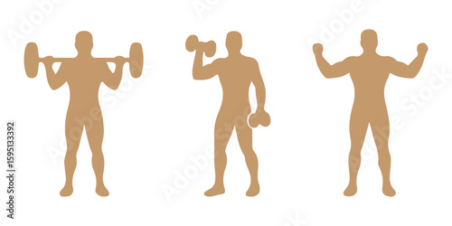 weightlifting silhouette set male female athlete weightlifter sport isolated background.